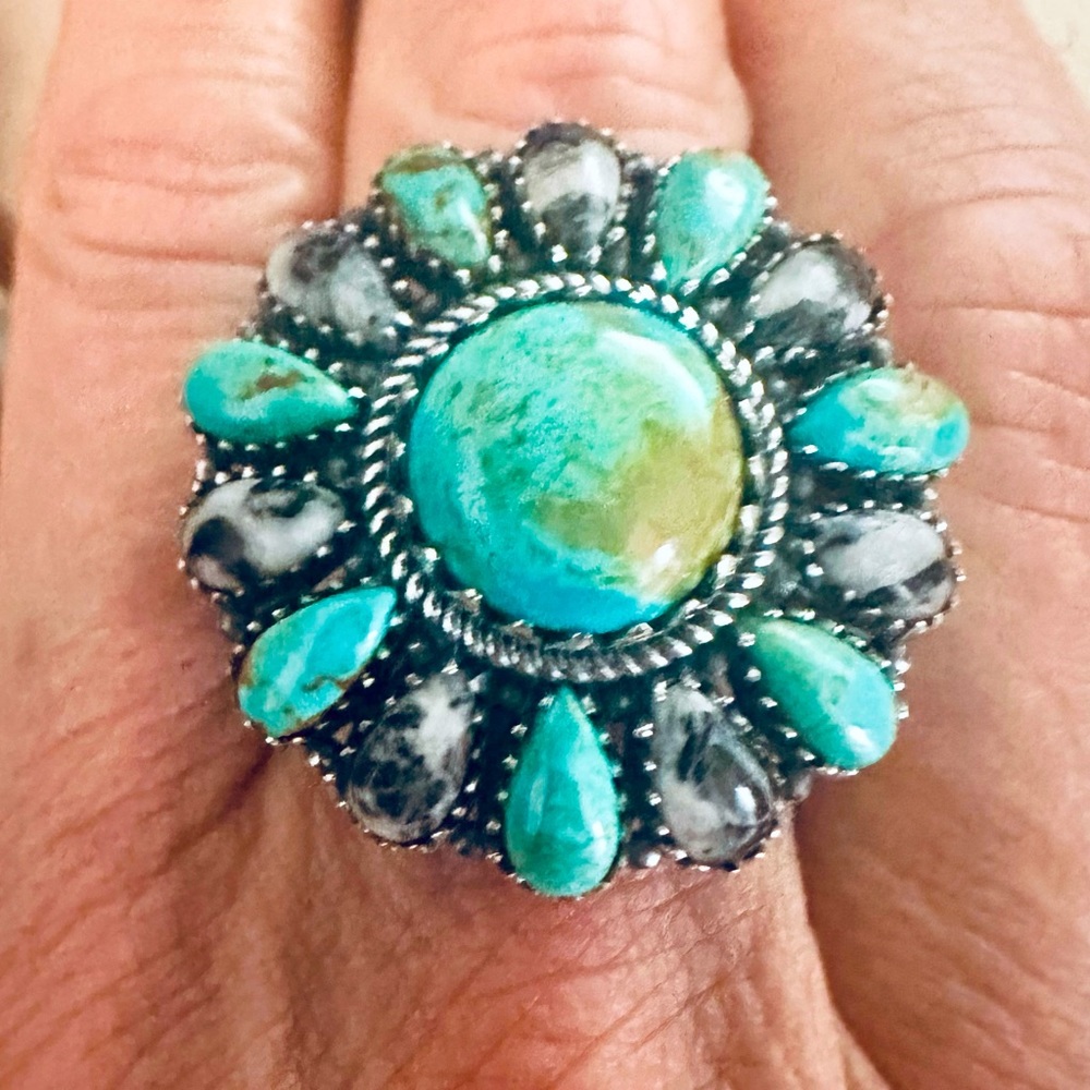 Blue Moon Turquoise and White Buffalo Gemstone Ring in Sterling Silver Sz9 NWT